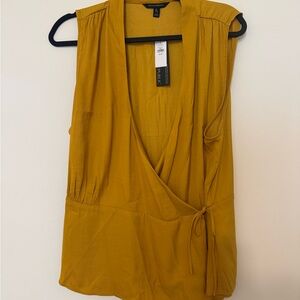 Banana Republic Mustard Sleeveless Wrap Blouse